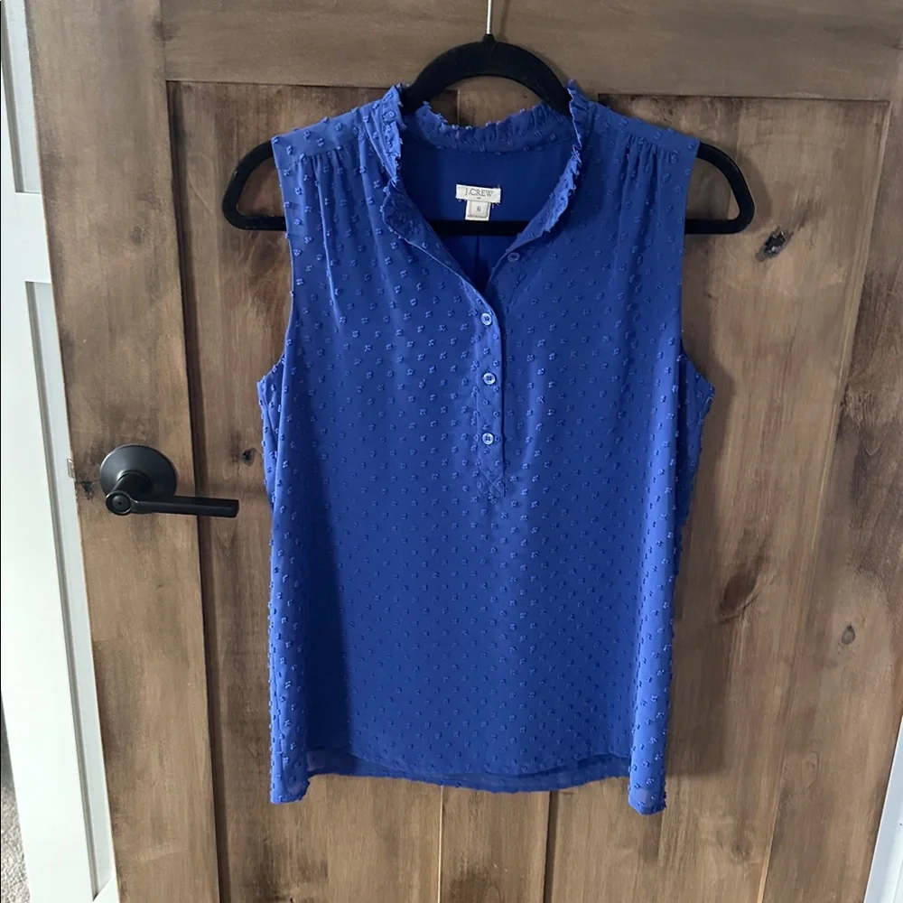 J. Crew Royal Blue Swiss Dot Sleeveless Blouse